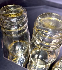 5 Yellow Glass Paneled Ringed Juice Barware Tumblers Vintage MCM