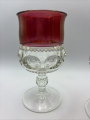 Kings Crown Set 2 Tiffin Ruby Red Flash Thumbprint Goblets 5.75”Tall 3” Round
