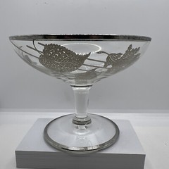 Mid Century Sterling Silver Overlay Crystal Cup Glass, Floral Silver Rims Design