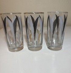 Vintage Gold & Black Leaf Design Glasses – MCM Barware Set of Three