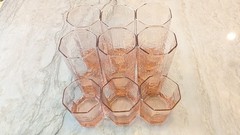 9 Pc Libbey Facets Pink Peach Coolers Old Fashioned Vintage Octagon Tumblers Lot