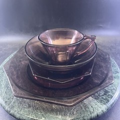 Five 4 Pc Hazel Atlas Moroccan Amethyst Glass Octagon Place Settings