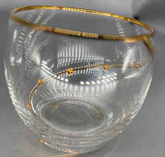 Lot of 2 artist made clear elegant glass gold rim & side embellishment 5 oz