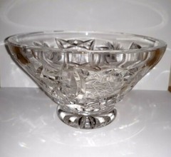 Vintage Pinwheel and Star Pattern Crystal Glass Footed Serving Bowl Candy Dish