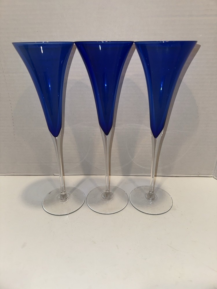 3 Blue 10 3/4 Flared Champagne Flutes