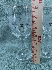 Libbey Frosted Holly-Pine-Gold Ribbon-Trim Water-Wine Goblets 7 1/8 in. Set of 2