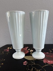Set of 2 Light Blue & White Cameo Pedestal Glass Goblets, 12 fl oz
