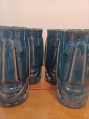 Vintage MCM Libbey Tiki Cermaic Tumbler Cup Highball Barware Moai Easter Island