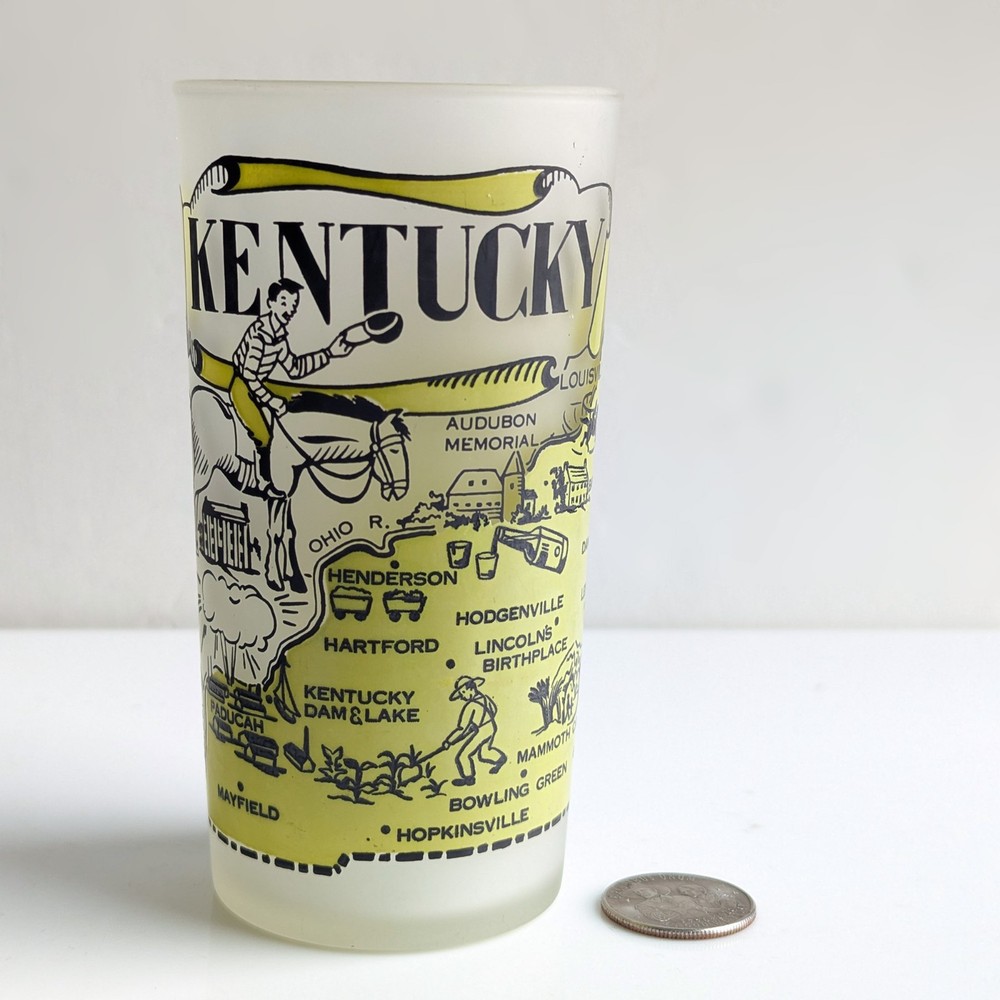 VTG 1950s Hazel-Atlas Glass Tumbler Kentucky Yel/Blk/White ≈ 5″ tall Great Cond