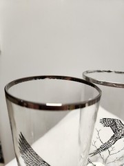 Vintage Federal Silver Rim Fowl High Ball Glasses Set Of 4 And 1 Whiskey Glass