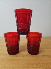 Set of 3 Vintage Eye Winker Selenium Ruby Glasses 4 inch GLOWS