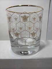 Williams-Sonoma 12oz Gold Rim Honeycomb Bee Glass Tumbler Old Fashioned Dbl Wall