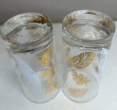 Set of 7 Vintage Mid Century Modern White & Gold Leaf Highball Glasses Tumblers