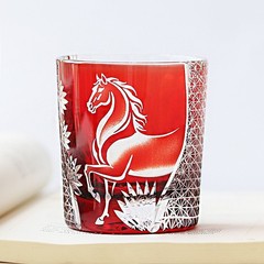 Japanese Style Edo Kiriko Glass Whisky Glass Tumbler Hand Cut To Clear Red 250ml