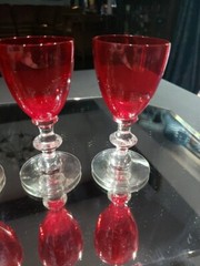 (4) small Wine glasses 4-3/4″, Crystal Morgantown Spanish Red Clear Radiant Ruby