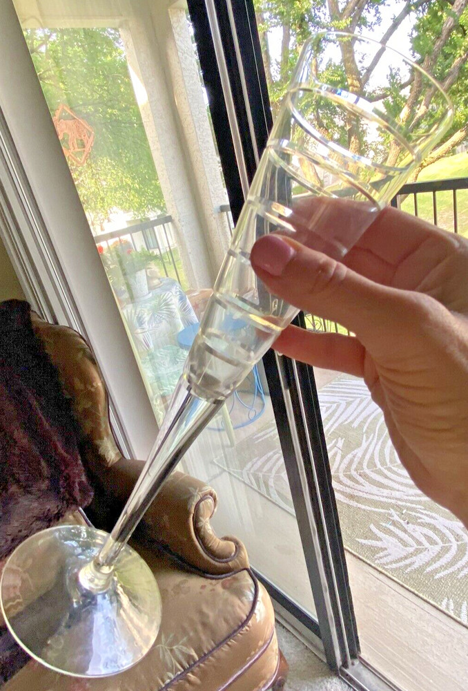 Crystal Champagne Tall Flute Etched Circles in Glass