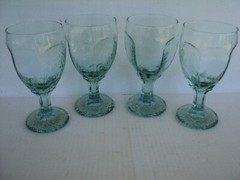 4 Libbey Chivalry Goblet Water Iced Tea Green Paneled Glass 6 1/2″ Textured. EUC