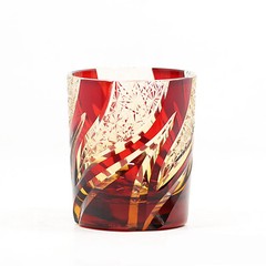 Cut Crystal Whiskey Glass Tumbler Edo Kiriko Drinkware Hand Cut Clear 9oz Red