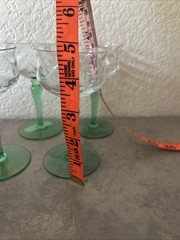 Vintage Set of 4 Small Tiffin Green Festoon Optic Draped Waved Glass GLOWS w/UV