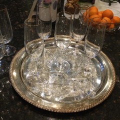 Gold Rim Champagne Flutes set of 6, 8 oz. Hand Blown Stemware Crystal Clear