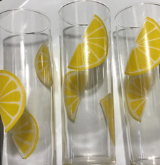 Old Vintage Lot~MCM Federal Glass Lemon Wedge Lemonade Tea Glasses~Decorated Art