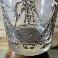 Morgan Signed 5 Double Old Fashion Whiskey Tumblers Etched Giraffe Motif