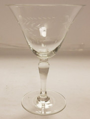 Cocktail Glass with Etched Leaves and Circles Pattern Delicate Clear Glass VTG