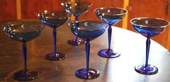 Vintage MCM Set 6 HAND BLOWN COBALT BLUE Champagne/Sherbet Glasses WIDE BELL TOP