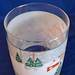 Lot 4 Sango SILENT NIGHT Glass TUMBLERS Christmas Winter Town 14 oz Juice 5 3/4″