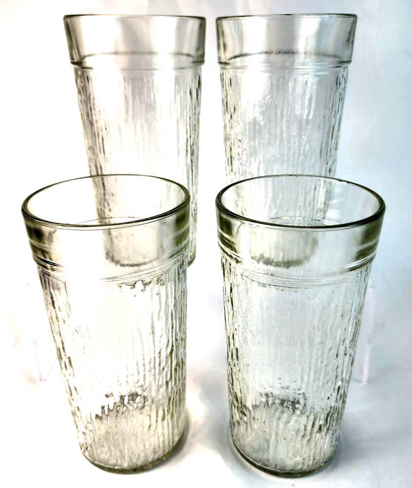 Kerr 6” Tumblers Drinking Glasses Set of 4 Summer Frost Ice Texture 16oz. Vtg.