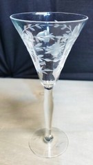 5 Crystal Cut Glass Floral Leaf Pattern Pillar Optic Wine Stems 6-3/4″ Vintage