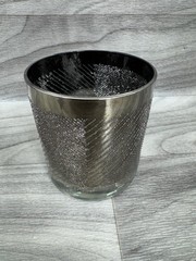 VINTAGE MCM ON THE ROCKS GLASSES BLACK SILVER TEXTURED GEOMETRIC SET OF 8 1950S