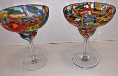 LOT OF 2 PIER 1 IMPORTS Hand Blown Multicolored Millefiori Confettii MARGARITA