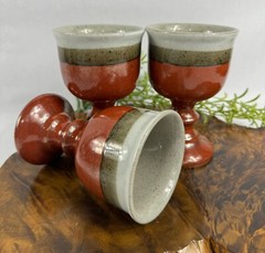 Studio Art Pottery Goblets Handmade Wine Chalices 8 Oz 5.25″ Brown Beige Taupe