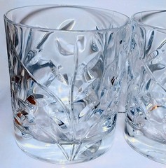 Set of 2 Vintage Crystal Double Old Fashioned Glasses – Deep Cut Leaf Pattern