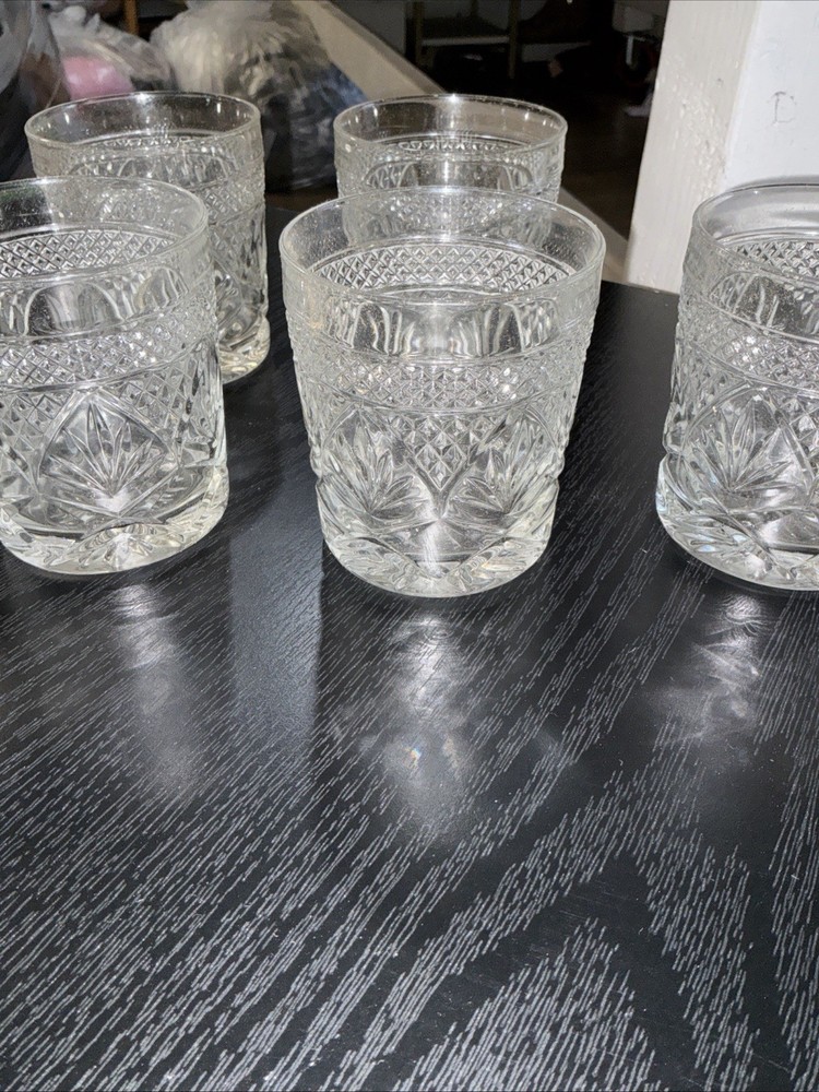 Set of 6 Clear Cut Glass 10.5 oz Whiskey Glasses, Round Glossy Finish