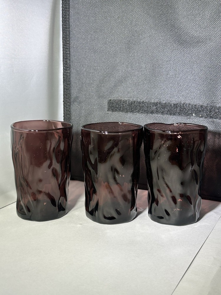 Vintage Seneca Driftwood Crinkle Amethyst Purple Juice Glasses Set of 3 – 3.5 in