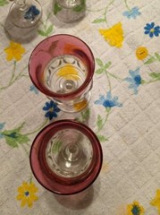 Lot of 6 Indiana/Tiffin Kings Crown Cranberry Flash Thumbprint Stemmed Glassware