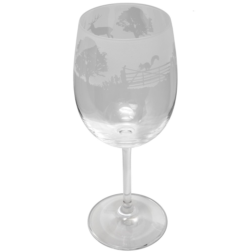 Wine Glass Decorated Woodland Sandblast Animal Stemmed Drinking Gift Boxed Animo