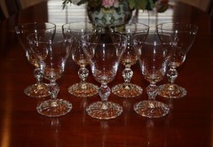 Fostoria Colonial Dame Clear Blown Glass Water Goblets Swirl Stem Set of 7