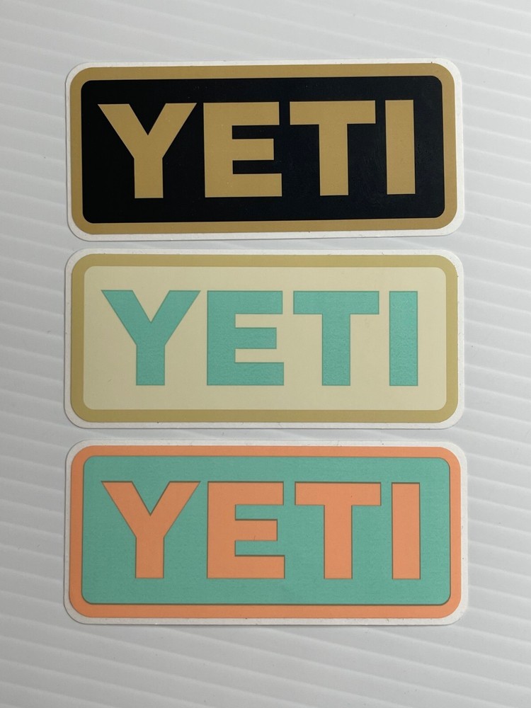 Lot of 3 YETI Cooler / Cup Logo Decal -(Tan, Black, Peach, Blue) – 4″ Stickers