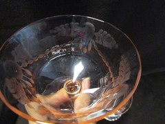 Vintage Glass Optic Etched Flowers Stem set 6-Goblets champagne Pink 5 Oz.1930