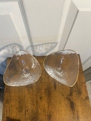 EUC Global Views Hammered Glass Gold Rim Martini Glasses Lot Of 2