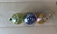 Three (3) Block Crystal Festival Balloon Wine Glasses Iridescent Jewel Colors