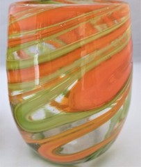 Groovy Retro Orange Green Hand Blown Short Glasses (D19A)