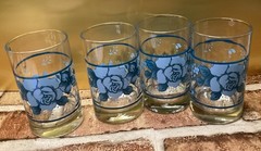 Set of 4 Corning Corelle BLUE VELVET Rose Flower JUICE Glasses Signed Crisa