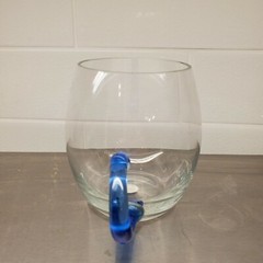 Delicate Glass Mug Blue Handle Made in Romania Vintage Roumania Sticker 4″ tall