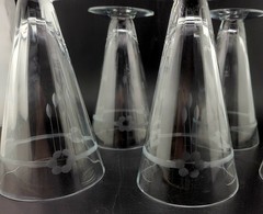 Set of 4 Vintage Etched Crystal Footed Tumblers Glasses with Floral Design