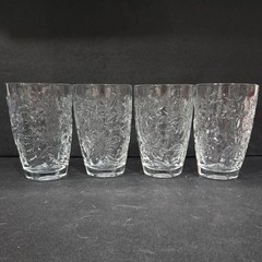 Princess House Fantasia Flat Tumblers #545, Set of 4, Vintage Poinsettia Pattern