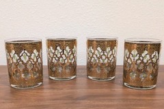 4- Vintage Culver Glass Valencia Double Old Fashioned Rocks Glasses 22k 4 1/8″